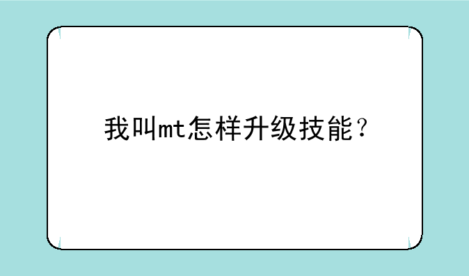 我叫mt怎样升级技能？