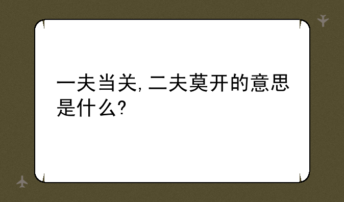 一夫当关,二夫莫开的意思是什么?