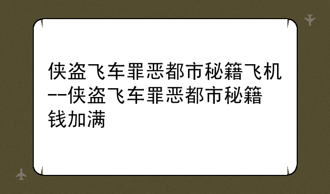 侠盗飞车罪恶都市秘籍飞机--侠盗飞车罪恶都市秘籍钱加满